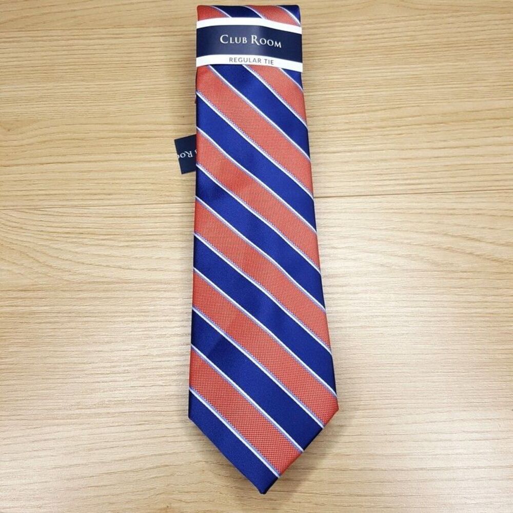 CLUB ROOM Mens Neck Tie Blue Coral Diagonal Stripe Classic Pointed